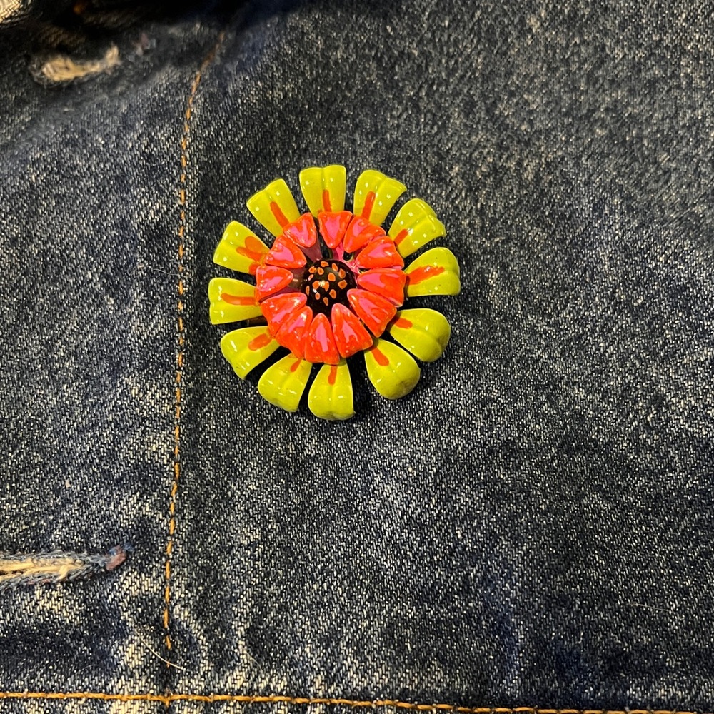 Colorful Enameled Flower Brooch